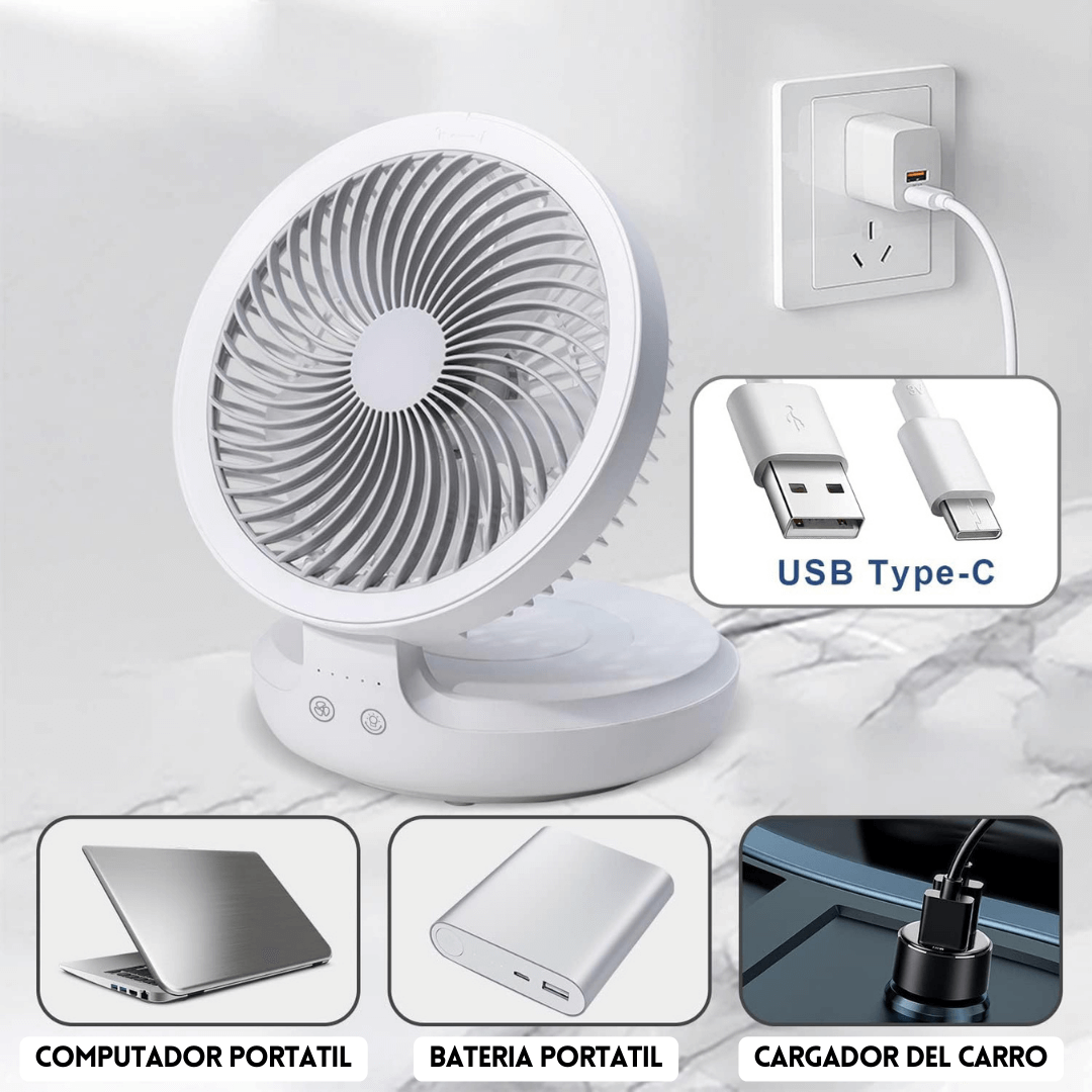 Nuestro Ventilador portátil recargable es tu aliado perfecto para mantenerte fresco